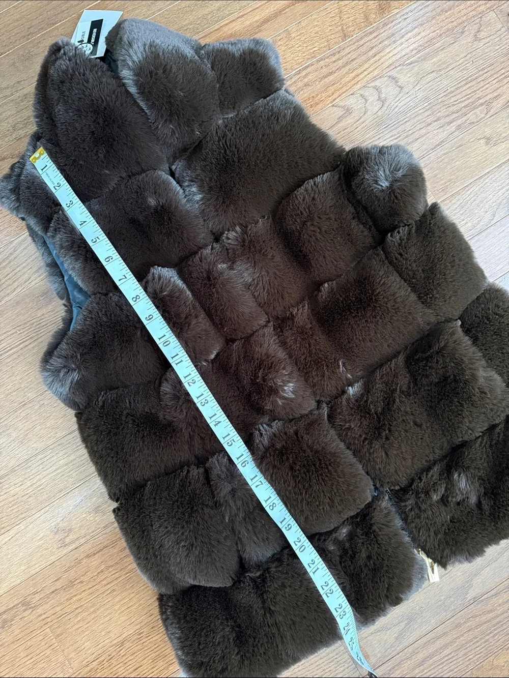 Reversible Via Spiga Chocolate Brown Faux Fur Puffer Vest Womens Zipper Front